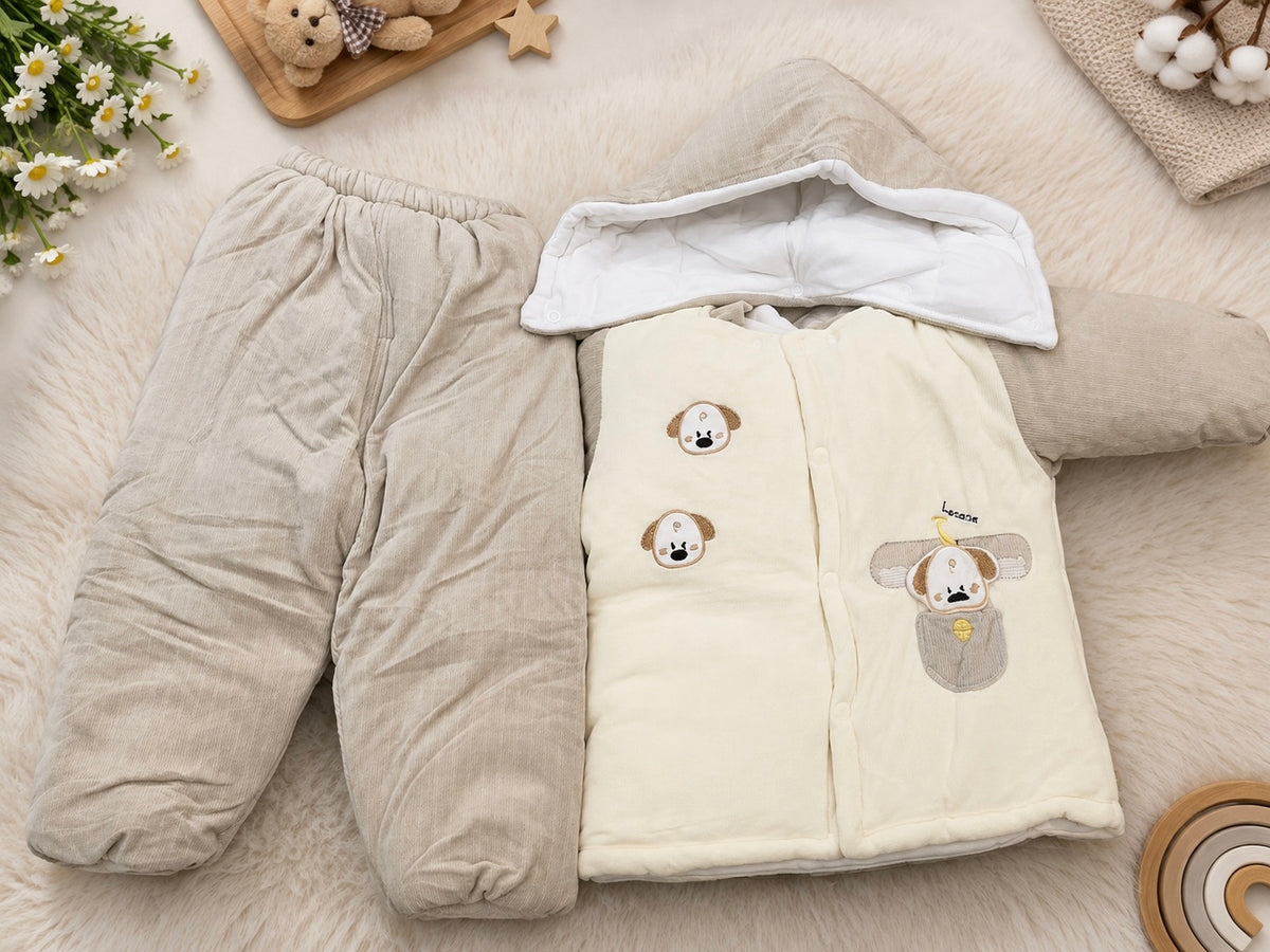 Beige baby winter outfit set