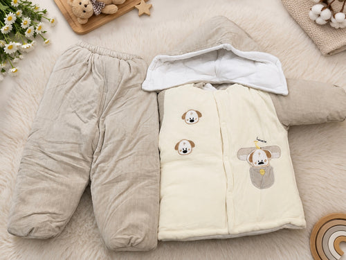 Beige baby winter outfit set