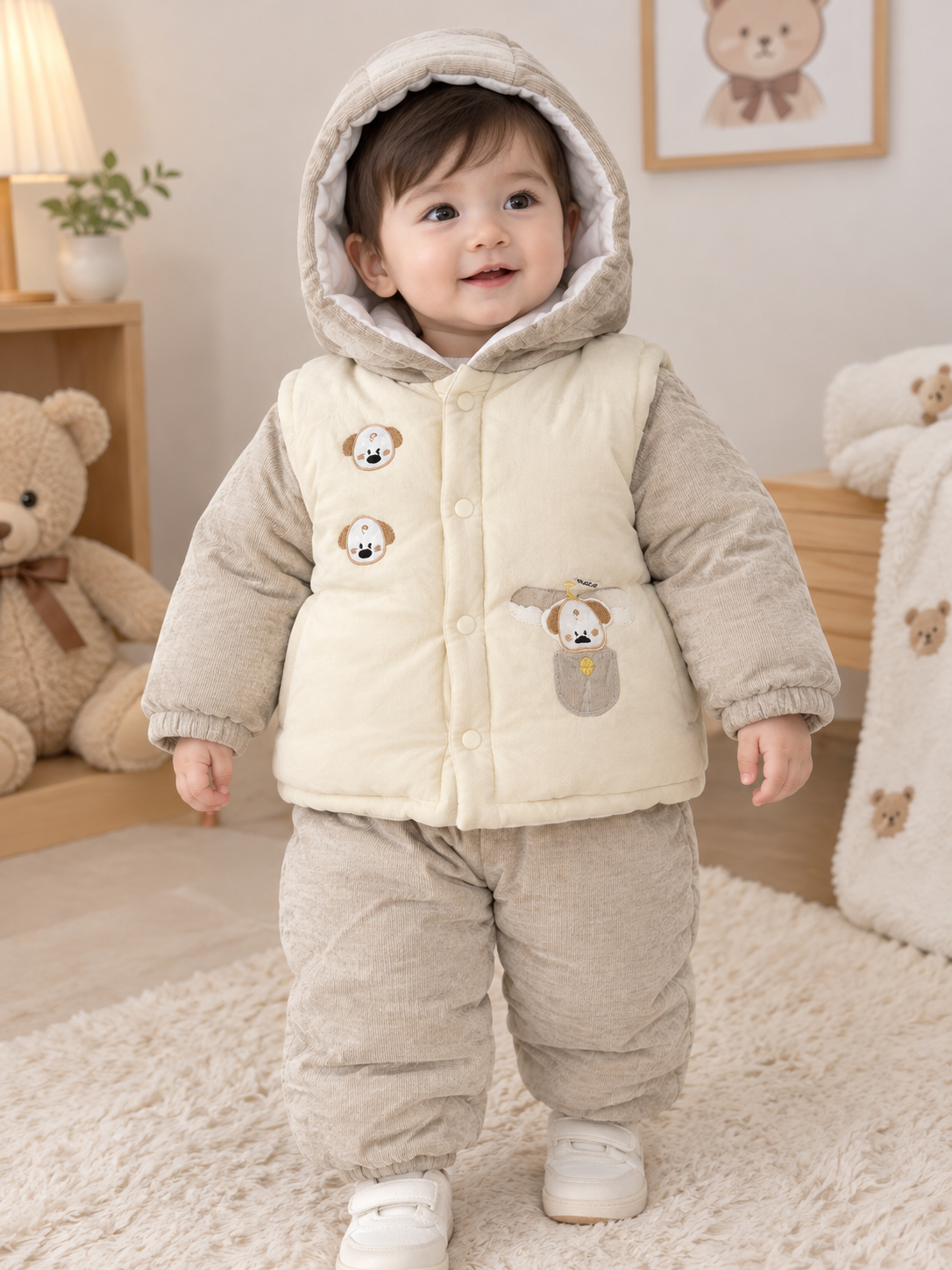 Beige baby winter outfit set