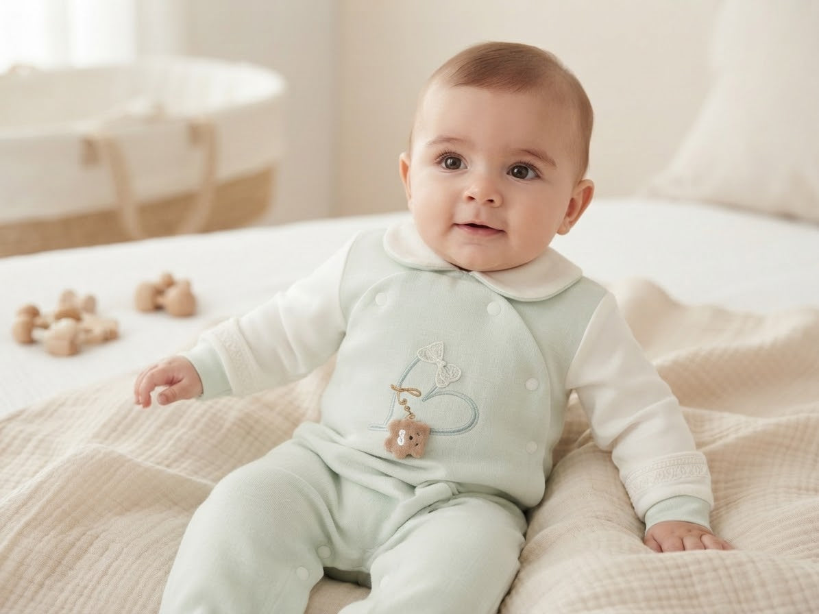 Boys Winter Imported light green & White Romper (Size 0 - 6 Months)