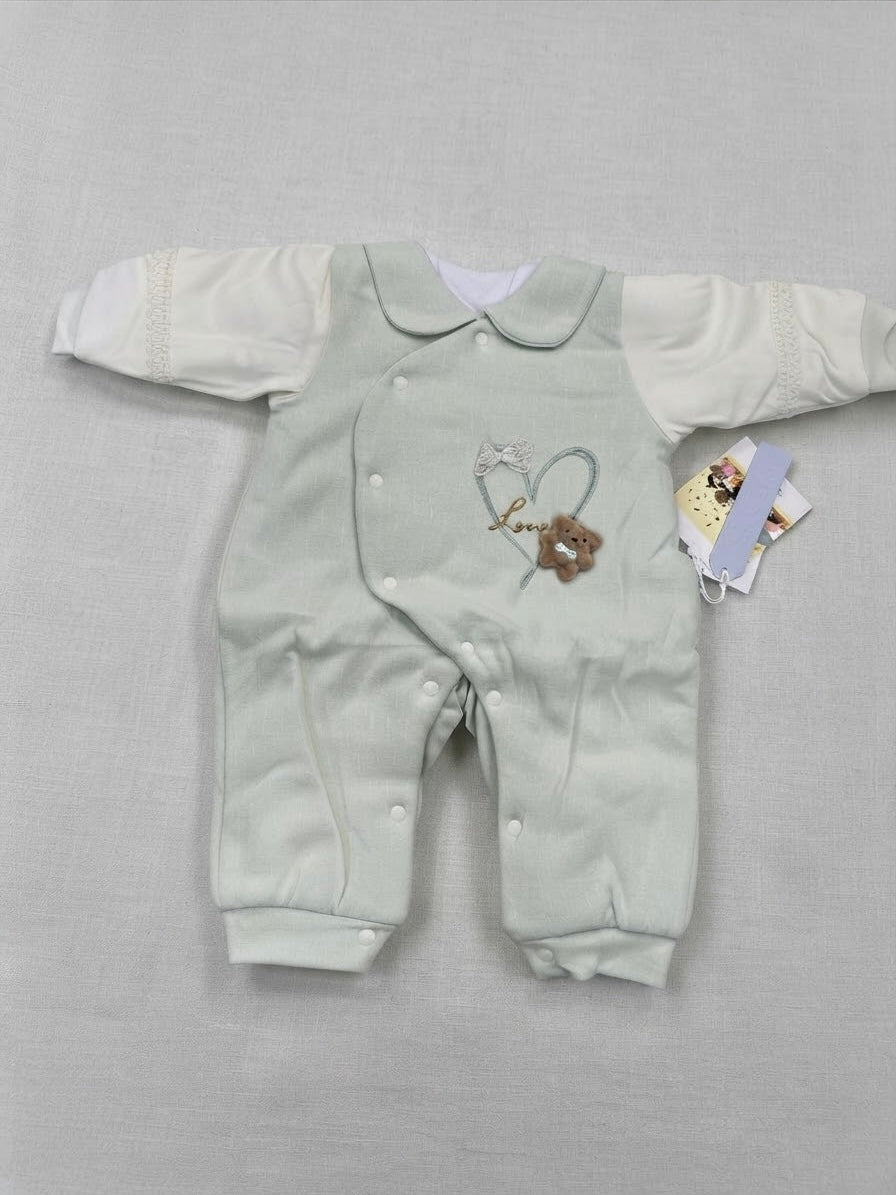 Boys Winter Imported light green & White Romper (Size 0 - 6 Months)